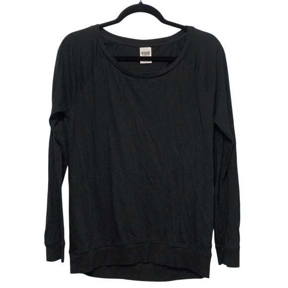 PINK Victoria's Secret Solid Black Scoop Neck Long Sleeve Top Small - Picture 1 of 5